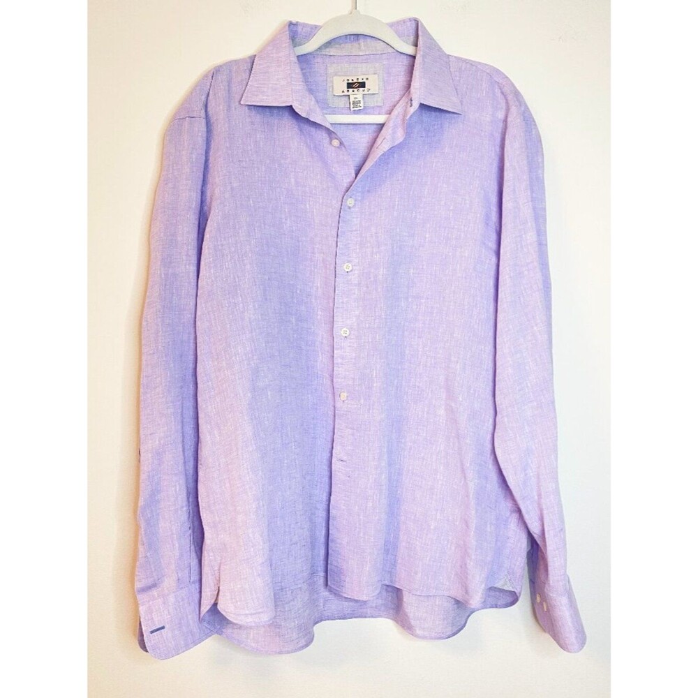 Joseph Abboud Men's XL Lavender Linen Blend Button Front Dress Shirt Long Sleeve